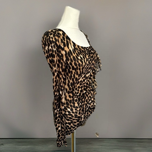 INC International Concepts Blouse Top Womens Animal Print Ruched Ruffle Sz M - Picture 5 of 7